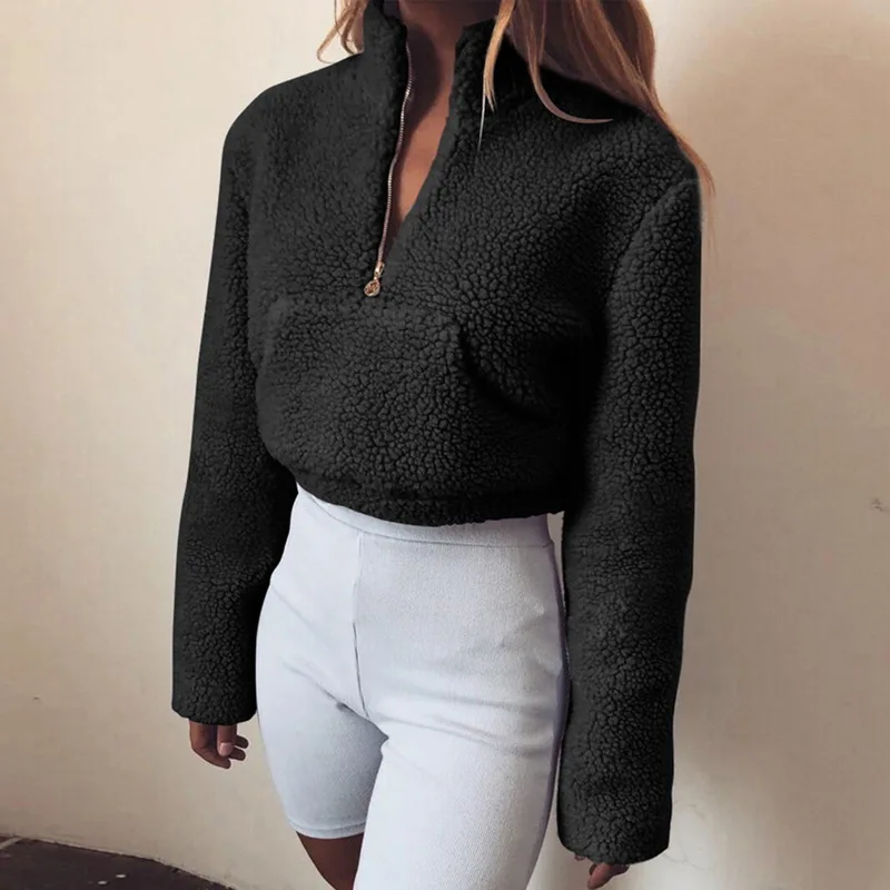 

LASPERAL Autumn 2019 Sweater Women Fashion Solid Zipper Stand Collar Sweaters Female Casual Pockets Streetwear Christmas Sweater