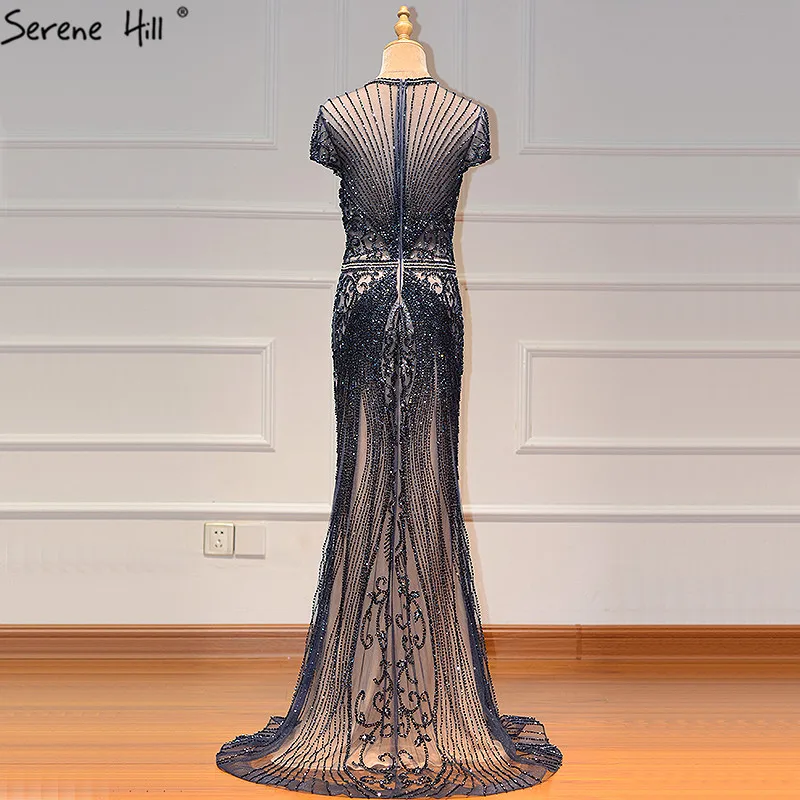 Дубай темно-синий цвет без рукавов элитное вечернее платье с круглым вырезом Diamond сексуальное вечернее платье Serene Hill LA60742