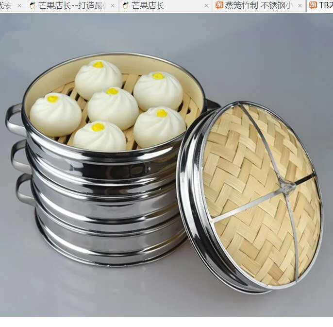 

1set Stainless Steel Cookware Bamboo Steamer with lid Chinese Kitchen Cookware For Cooking Fish Rise Pasta Vegetables Dim