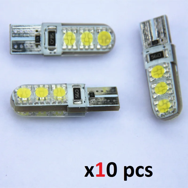 New Car LED 10 PCS T10 194 W5W Canbus 6SMD 5050 Silicone shell Lights Bulb No Error Led Parking Fog light Auto car-styling | Автомобили и