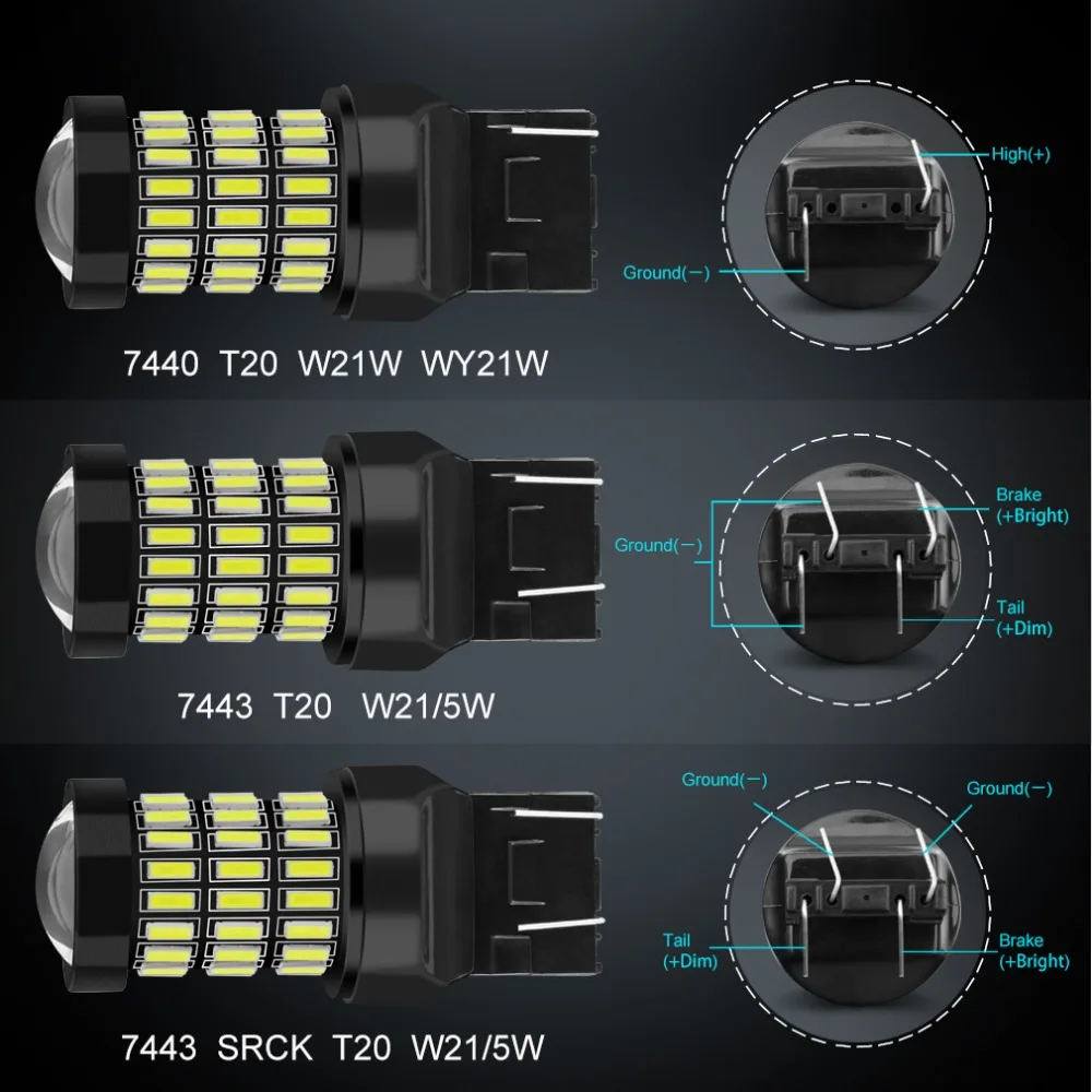 2 шт. T20 WY21W светодиодный 7440 W21W светодиодный 7443 SRCK W21/5 Вт лампы 12 В/24 В автомобильный светильник, автомобильный светильник сигнала поворота, тормозной фонарь, лампы заднего хода 1200LM