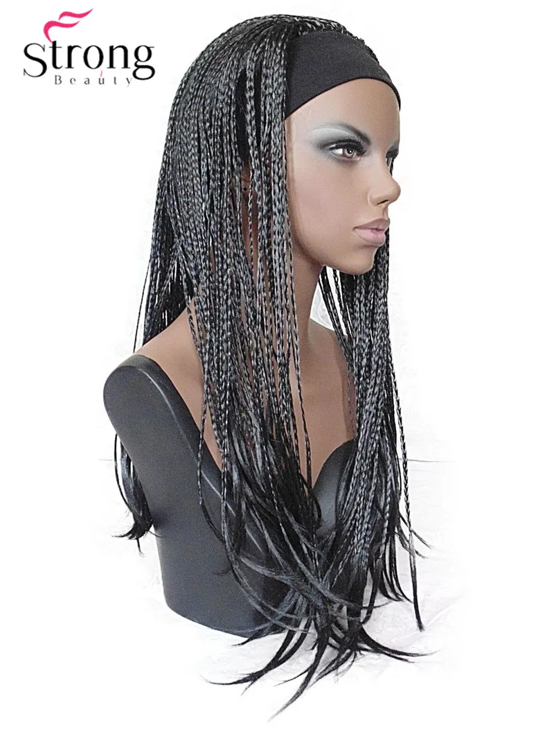 13338 1#  Long Jet Black Braided HEADBAND Wig, Full Coverage Synthetic Wig Wigs  (11)