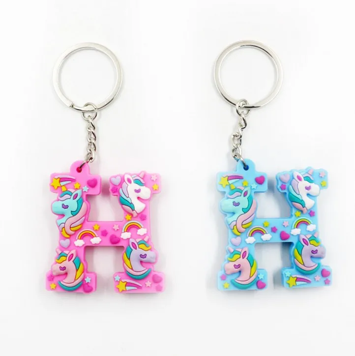 1 Pcs Kawaii Unicorn Letters key Chain For Girl Kids Keychain Women Car Key Ring Letter Holder Party Favors Gift