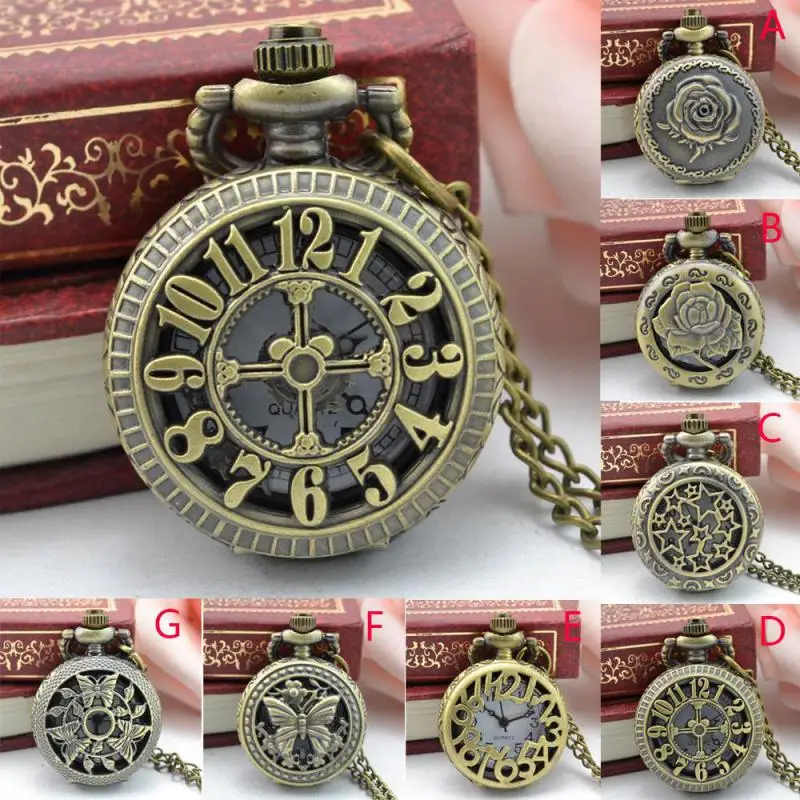 

Vintage Steampunk Retro Bronze Design Pocket Watch Quartz Pendant Butterfly and Flower Openwork Cover Pocket Quartz Pocket watch