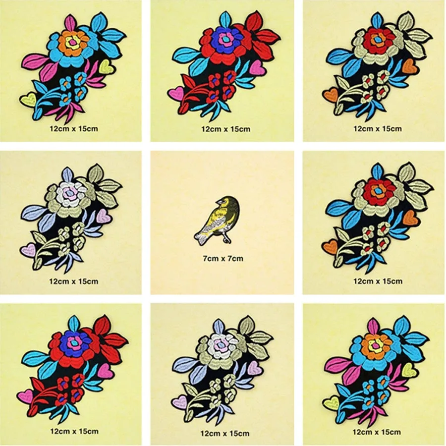 

Nice Bird Flower Patches Cap Shoe Iron On Embroidered Appliques DIY Apparel Accessories Patch For Clothing Fabric Badges BU116