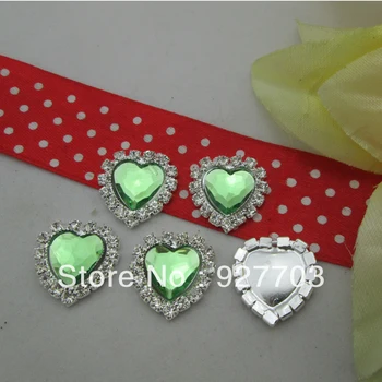 

(CM597 18mm)50pcs Rhinestone Green AcrylicHeart Button For Craft