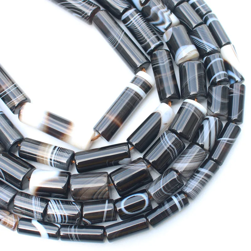 

Black Stripe Agate Tube Beads , 15inch per strand 6-30mm , For DIY Jewelry Making