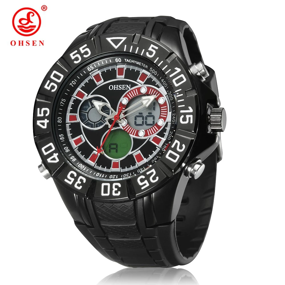 Famous Brand OHSEN Digital Quartz Men Military Wristwatch Rubber Band