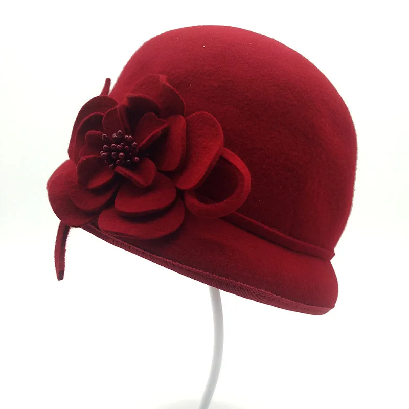 QPALCR Elegant Ladies Wool Felt Bowler Fedora Hats Floral Bowler Trilby