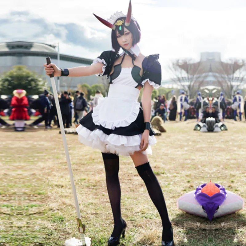 

[Customized] Anime Fate Grand Order Shuten-douji Maid Outfit Cosplay Costume Any Size Full Set Women Halloween Free shipping
