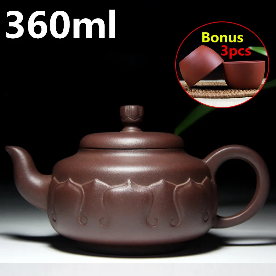 

Chinese Yixing Tea Pots 360ml Handmade Purple Clay Tea Pot Set High Quality Zisha Tea Set Authentic Teapots Kettle Bonus 3 Cups
