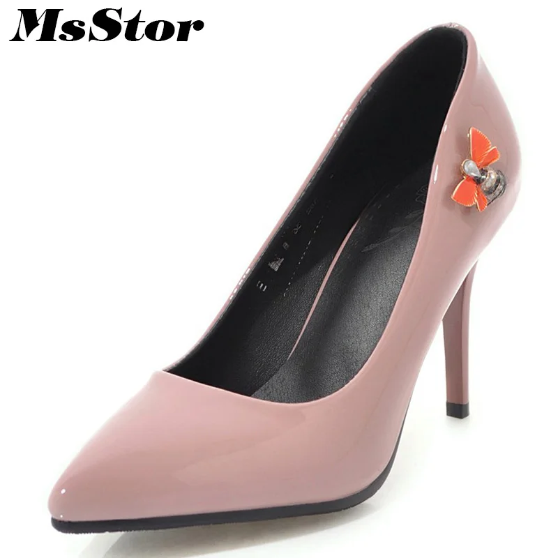 

MsStor Pointed Toe Thin Heels Women Pumps Appliques Shallow High Heels Ladies Pumps New Spring Crystal Women Stiletto heel Shoes