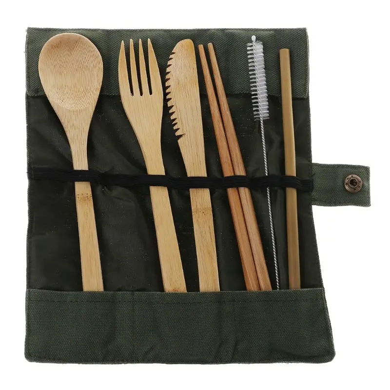 

Dinnerware Sets 7-Piece Japanese Cutlery Set Bamboo Straw Dinnerware Set With Cloth Bag Tableware Set