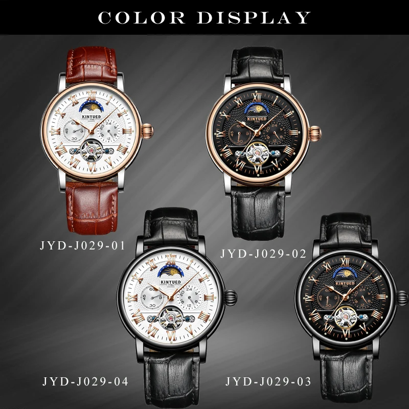Kinyued cronógrafo voando tourbillon relógio automático men