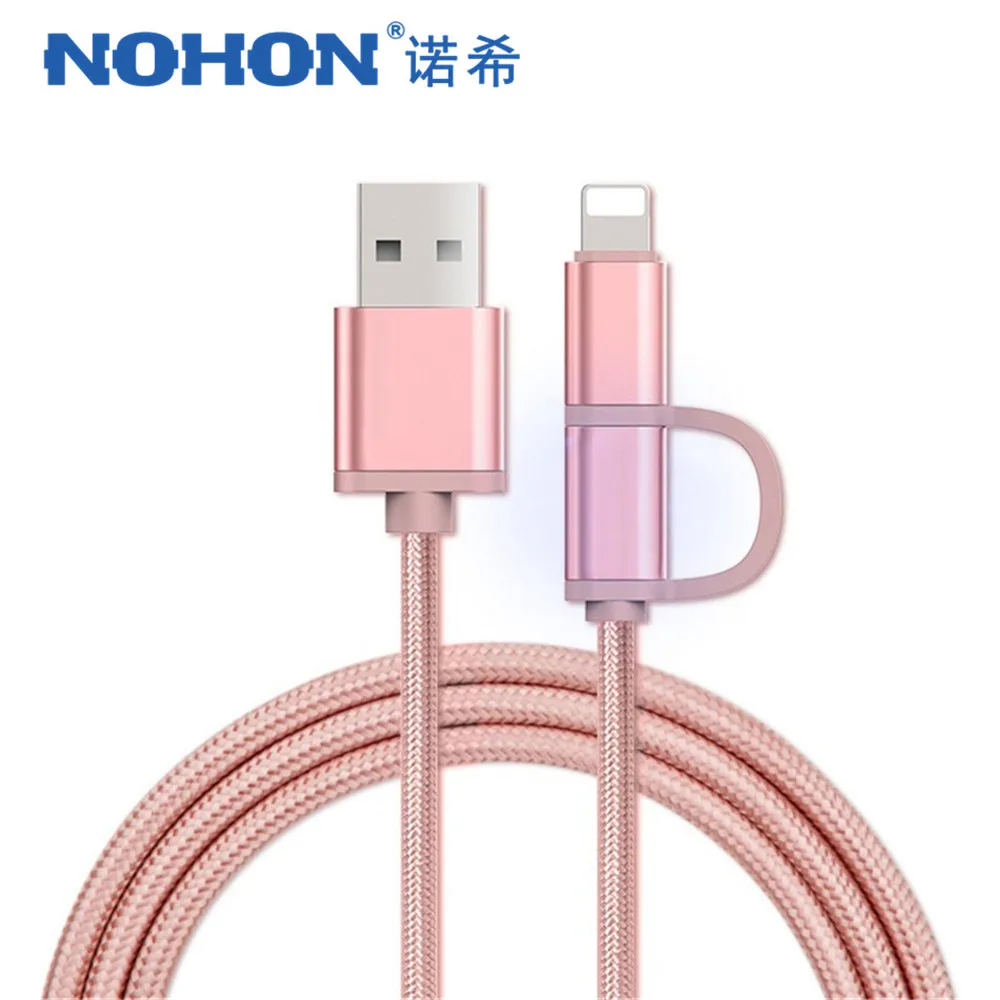 

NOHON 2 in 1 Micro USB Lighting Charging Cable 8 Pin For iPhone 8 Plus X XS MAX XR Fast Charger Cables For Samsung Xiaomi Huawei