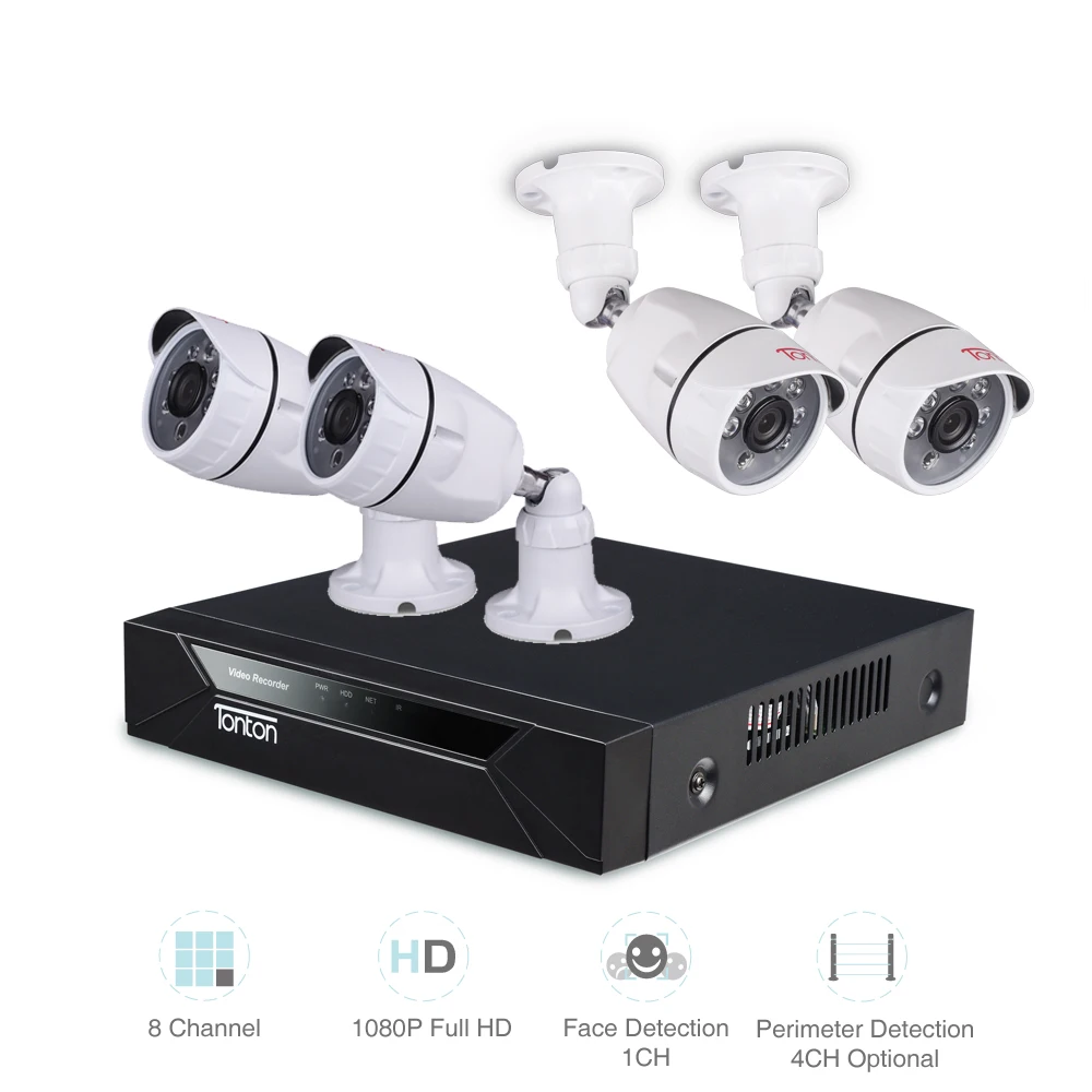 Tonton 8CH 1080P CCTV Security Camera System 4PCS Face Detection Night Vision Outdoor Day/Night DIY Kit Video Surveillance Set Tonton 8CH 1080P CCTV Security Camera System 4PCS Face Detection Night Vision Outdoor Day/Night DIY Kit Video Surveillance Set