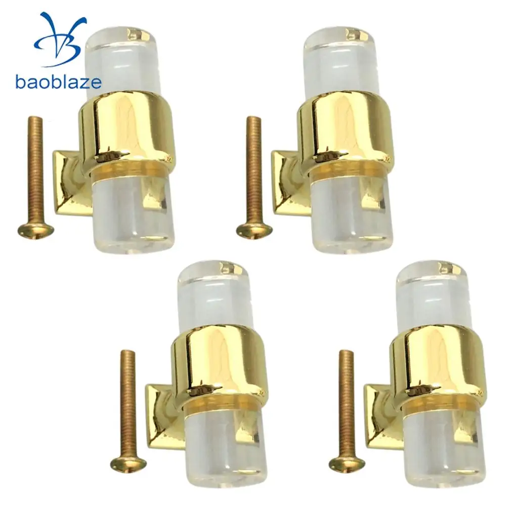 4Pcs Acrylic Door Pull Knob Drawer Cabinet Cupboard Handle Hardware Gold