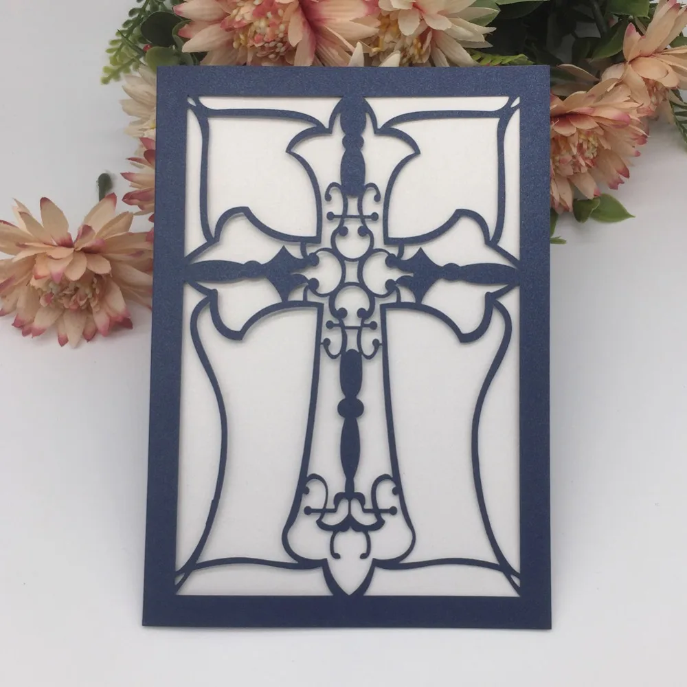 

40Pcs/Lot Laser Cut Cross Pattern Wedding Invitations Card First Communion Invitations Christening & Baptism Easter Decorations