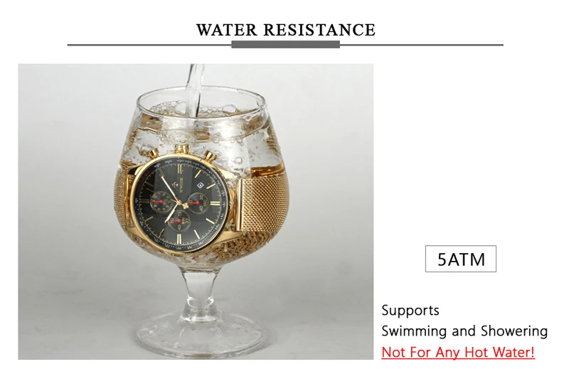 WWOOR мужские золотые часы, мужские Кварцевые водонепроницаемые наручные часы с хронографом 50 м, роскошные Брендовые Часы из нержавеющей стали