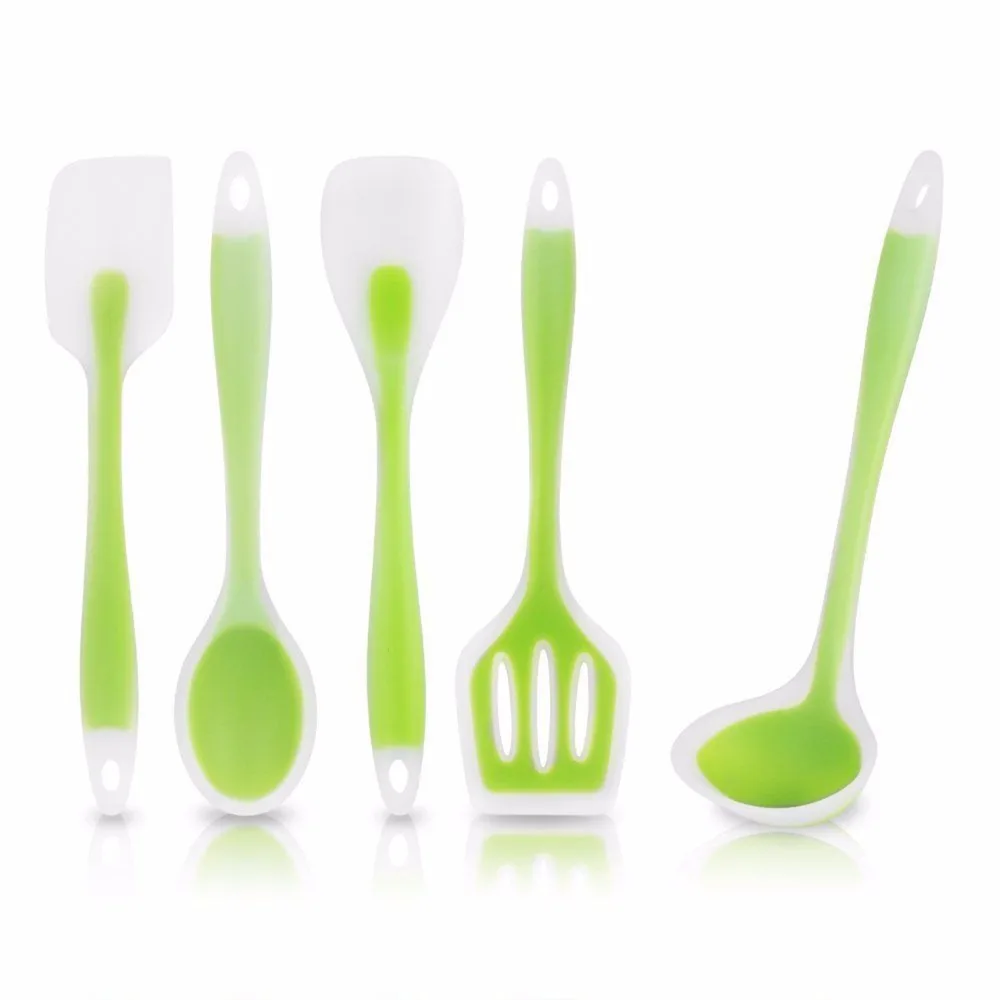  5pcs/Set Flexible Silicone Heat Resistant Spoon Fork Mat Rest Utensil Spatula Holder Kitchen Tool Sets 