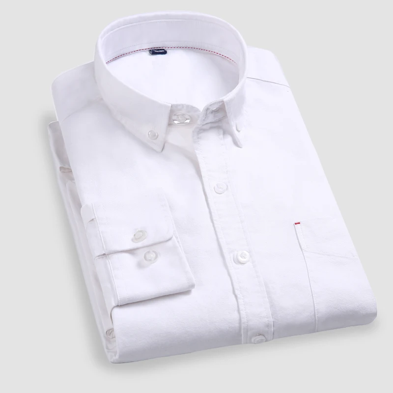 Vomint Весенние новые мужские Оксфордские текстильные рубашки с длинными рукавами и отложным воротником, передние карманы, классические мужские рубашки - Цвет: white
