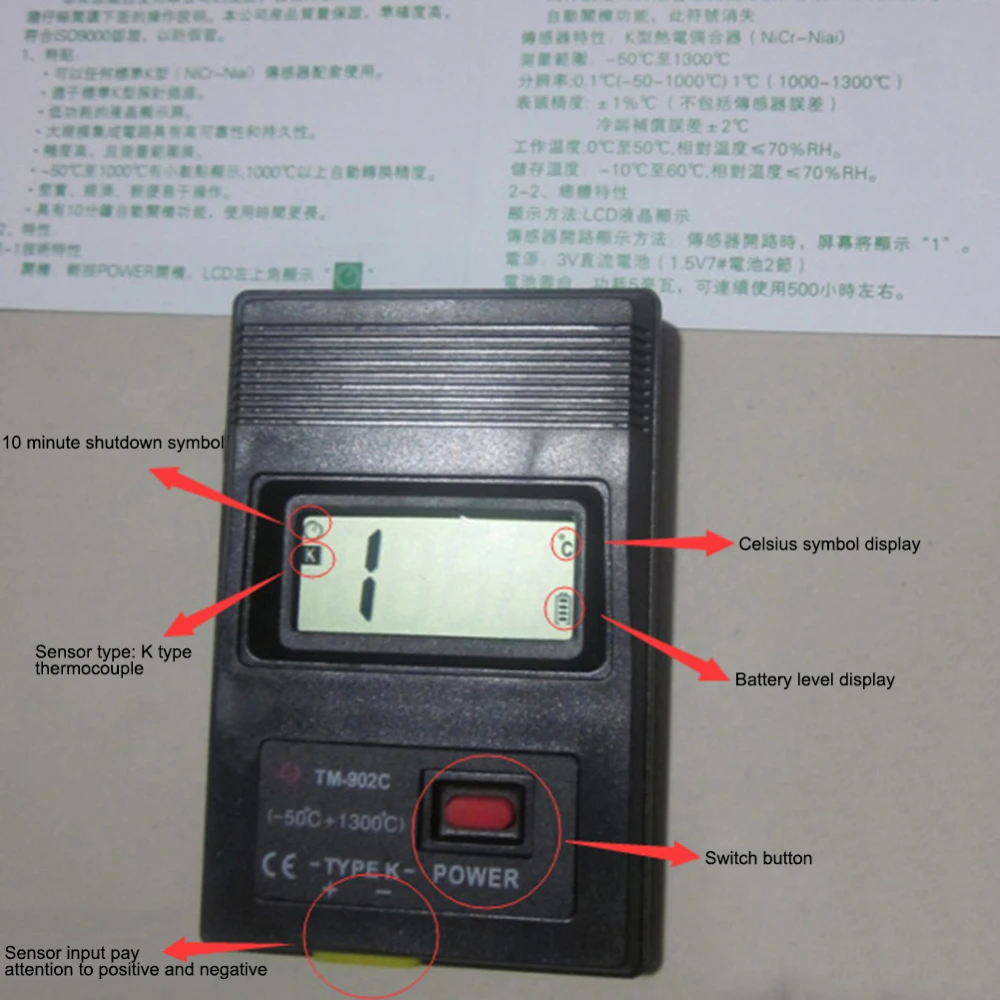 1 шт. цифровой TM-902C измеритель температуры термометр датчик термопары детектор датчик-50C до 1300C