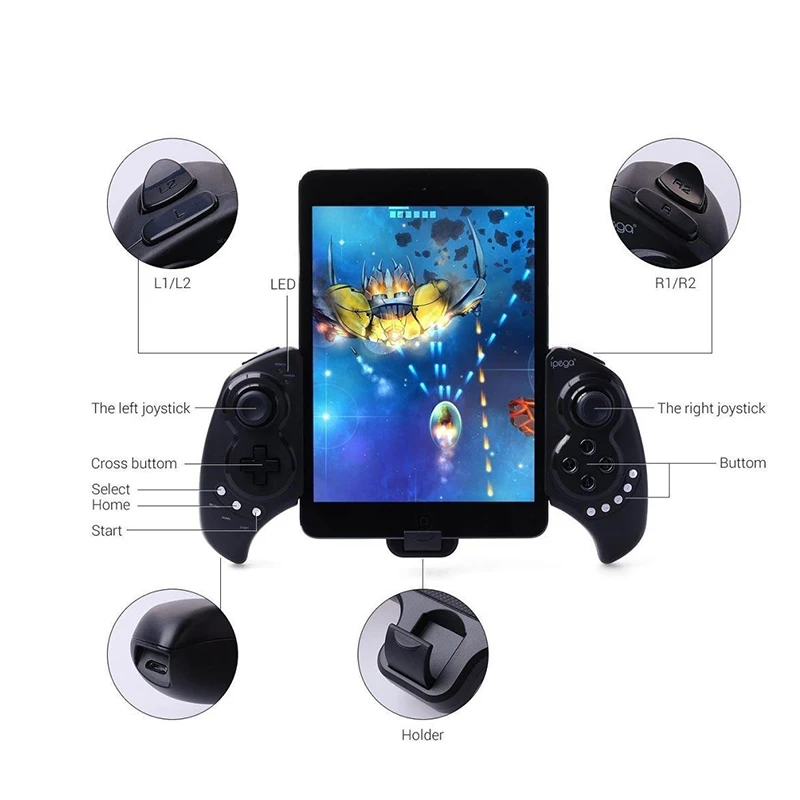 PG-9023 Wireless BT Gamepad Game Controller For Smartphone iOS Android iPad Stretch Holder Stand PG9023 Game Joystick (2)