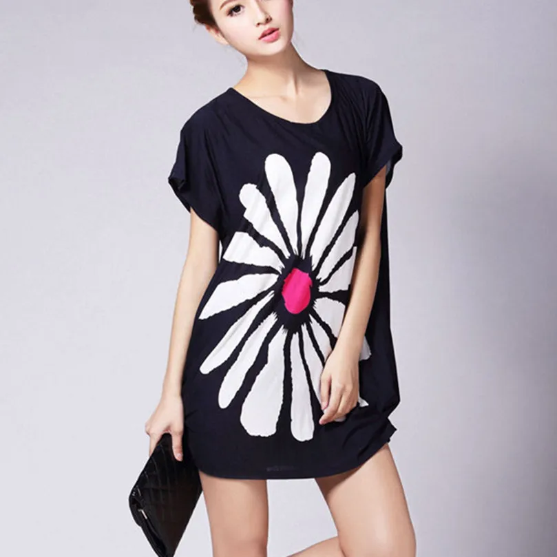 

2018 spring summer women casual print short sleeve t shirts tops & tees plus size pullover loose tunic L-5XL big large flower