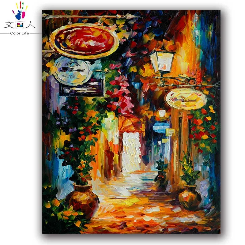 

diy Colorful colors paints by numbers gorgeous Night scene pictures paintings by numbers Streets lighting landscape 40x50 framed