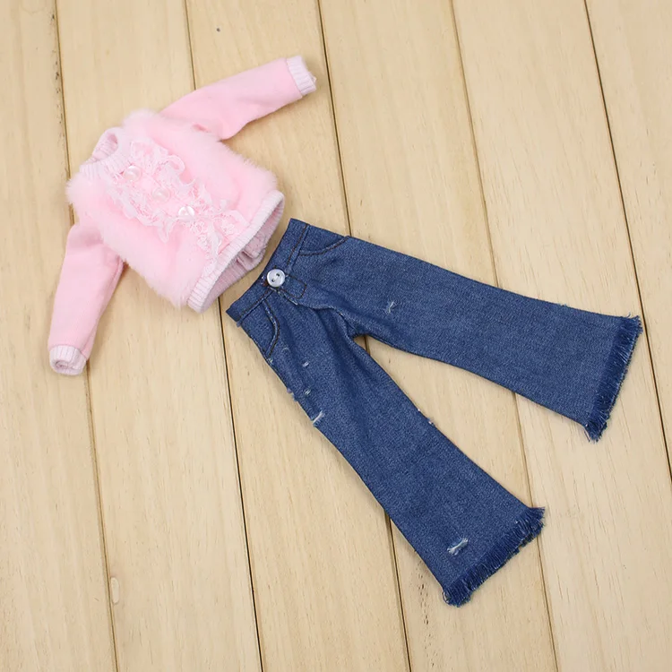 

1/6 doll clothes Pink jacket denim trousers suitable blyth doll ICY doll