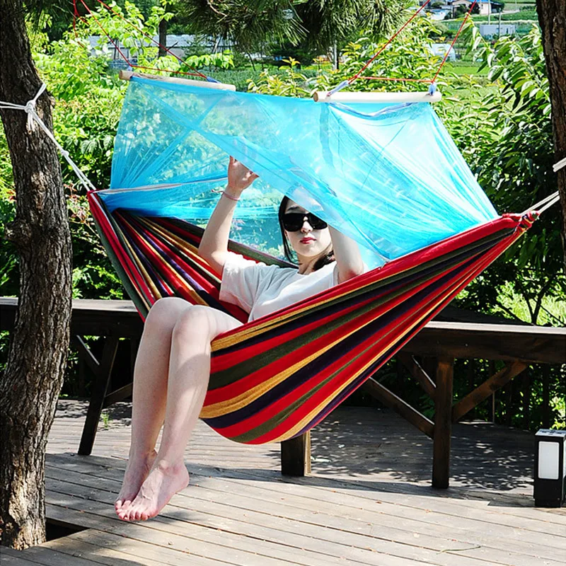 

Outdoor Mosquito Nets Hammock Double Camping Color Stripes Thickened Canvas Swing Single Hammock.