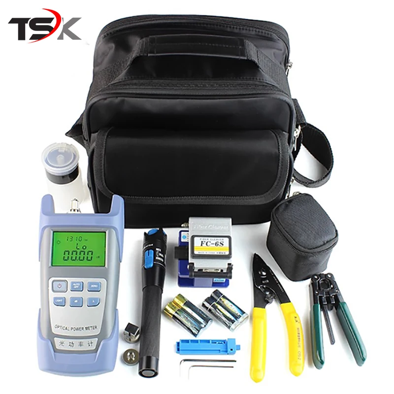 

12pcs/set Fiber Optic FTTH Tool Kit with FC-6S Fiber Cleaver and Optical Power Meter 5km Visual Fault Locator Wire strippe