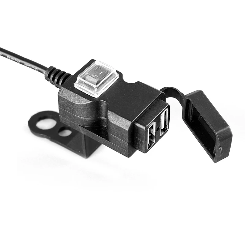 Черный мотоцикл зарядное устройство на руль USB разъем Переключатель крепления водонепроницаемый 12-24 В