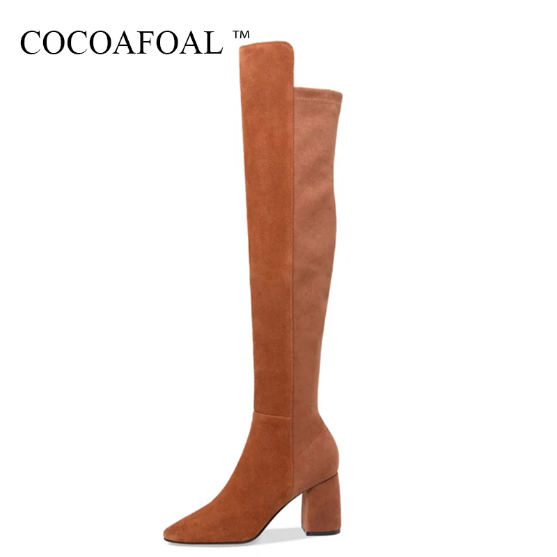 

COCOAFOAL Women's Winter Chelsea Over The Knee Boots Woman Genuine Leather Thigh High Boots Sexy Fashion High Heeled Shoes 2018