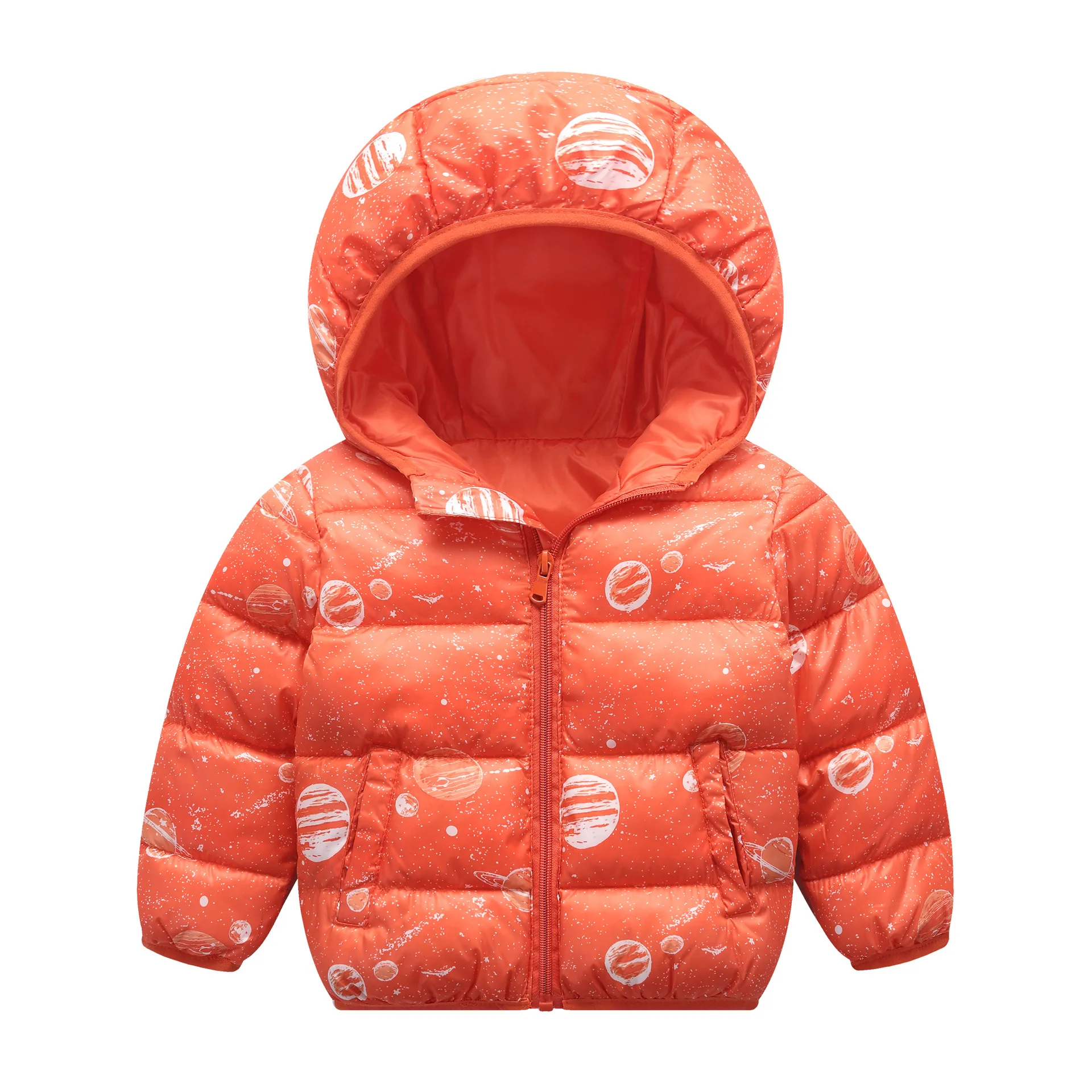 11,11 осенне-зимняя теплая куртка для маленьких мальчиков и девочек детская одежда с разноцветными рисунками граффити детское хлопковое пальто, верхняя одежда с капюшоном - Цвет: Оранжевый