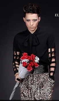 

Hot-selling ! Men's personality fashion vintage royal shirt plus size Men singers dancer stage hollow out shirt costumes S-4XL