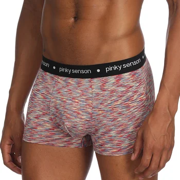 

Pinky Senson Male Panties Breathable Cotton Men Underwear U Convex Pouch Sexy Underpants Stripes Printed Homewear Boxers S13BO