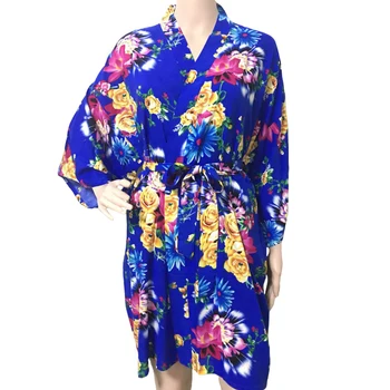 

Full Sleeve Female Kimono Bathrobe Cotton Print Flower Bride Bridesmaid Dressing Gown Sexy Robe Casual Sleepwear Nightgown