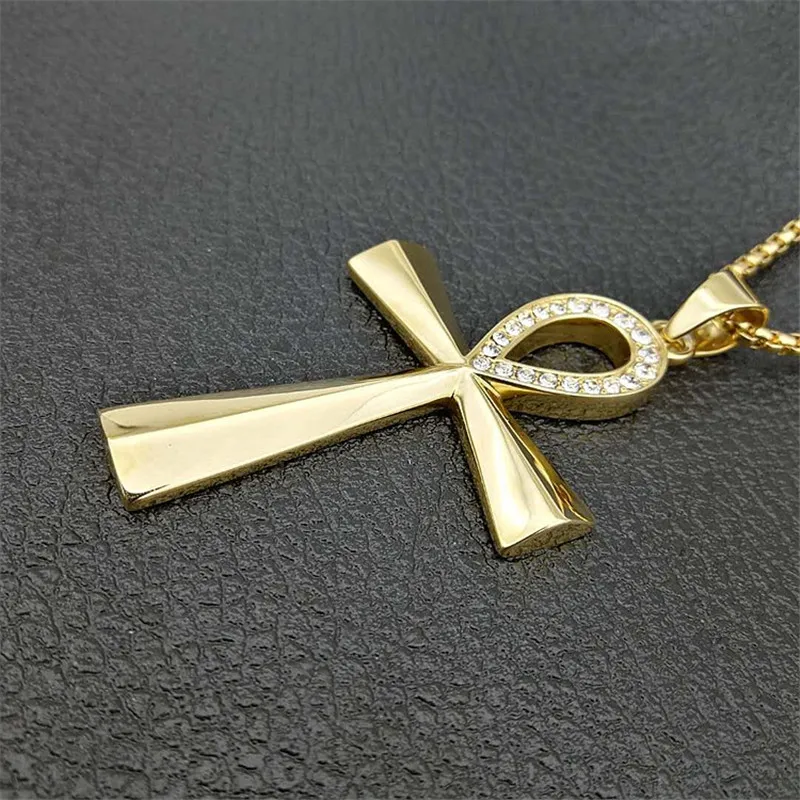 Египетский Льдом Bling Ankh крест кулон ожерелье для женщин и мужчин ключ жизни из нержавеющей стали Египетские украшения дропшиппинг