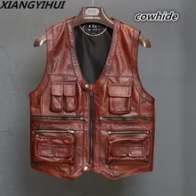 Мужской жилет из натуральной кожи, мужской жилет с карманами, мужской жилет из коровьей кожи, топы, куртка без рукавов
