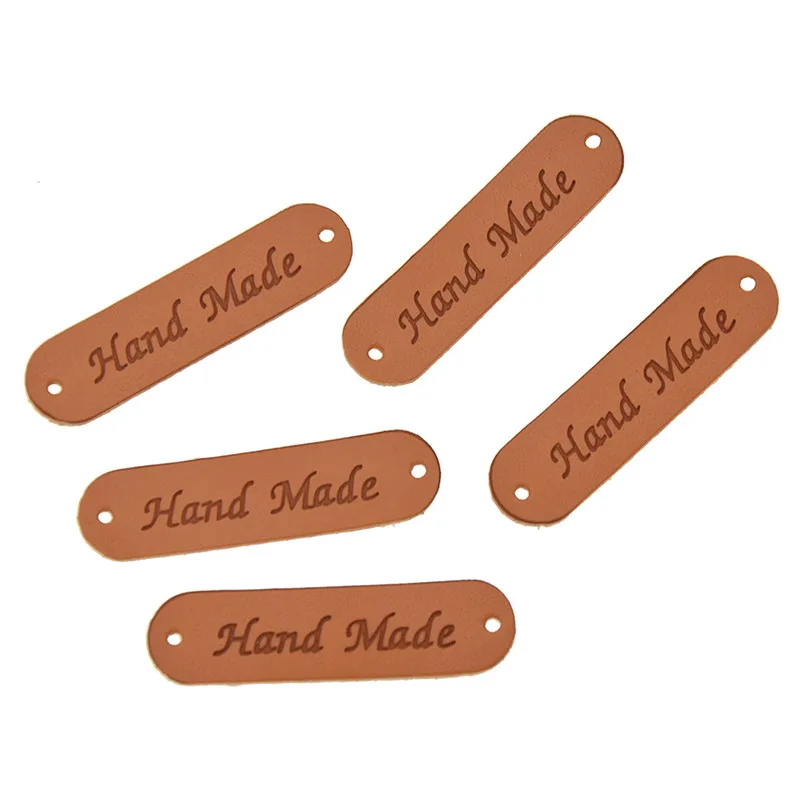 Handmade Leather Labels 20Pcs/lot 45x12mm For Clothes Garment PU Tags Labels Sewing Accessories leather labels