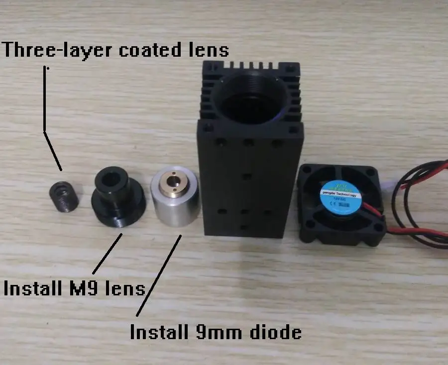 Регулируемый корпус лазера/fit 9 мм лазерный диод крепление 445nm 520nm diodew с M9 покрытием стекло объектив размер 30x30 мм и вентилятор