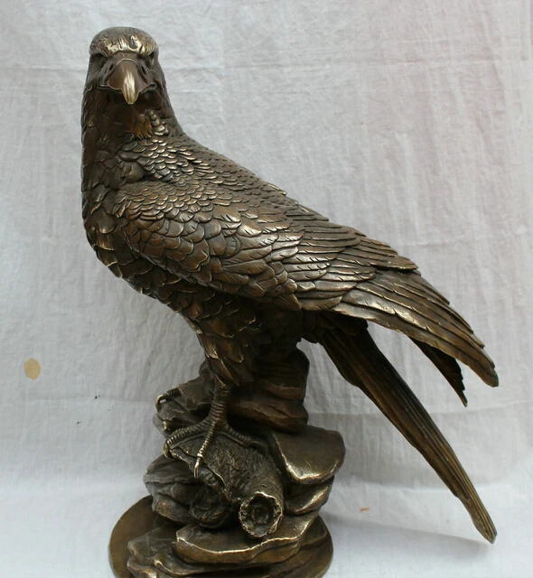 wholesale factory 24" Chinese Bronze Copper Tercel Fly Bird Eagle Hawk Statue On Stone Sculpture