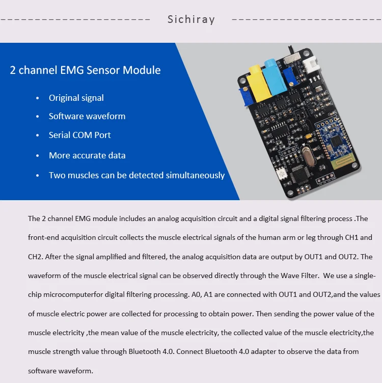 EMG sensor 2 channel Muscle Sensor Module serial port communication secondary development available wearing device