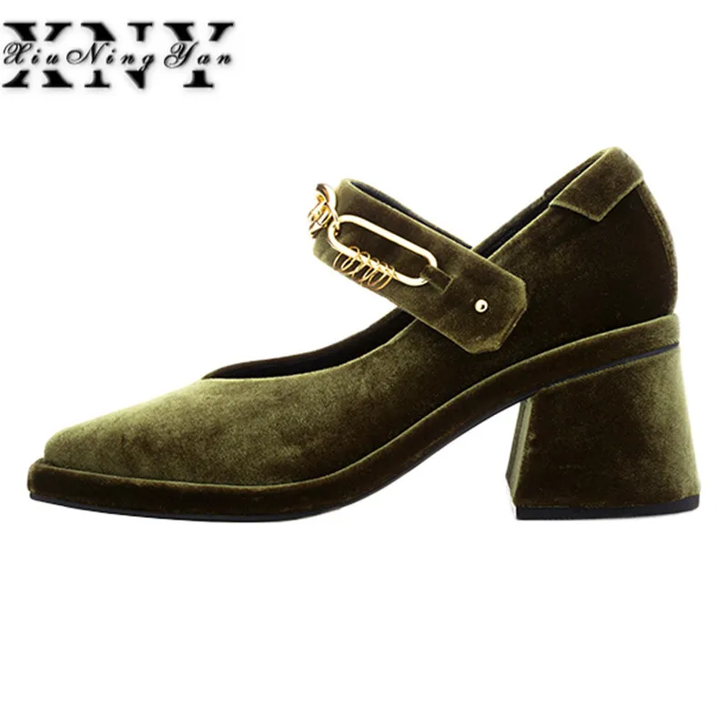 

XIUNINGYAN Shoes Woman High Quality Fashion Women Pumps Pointed Toe Shoes Square Heel Wedding Shoes Pumps Party Shoes Size 34-40