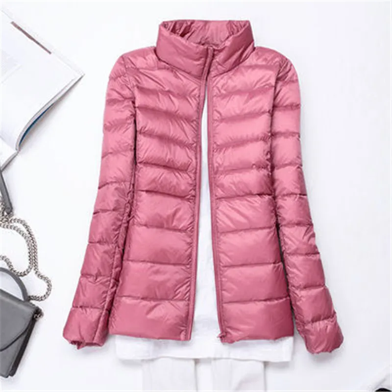 Легкий пуховик женский короткий секционный воротник стойка Модный корейский Тонкий Осень Зима Большой размер женские пальто XA05 - Цвет: pink Stand collar