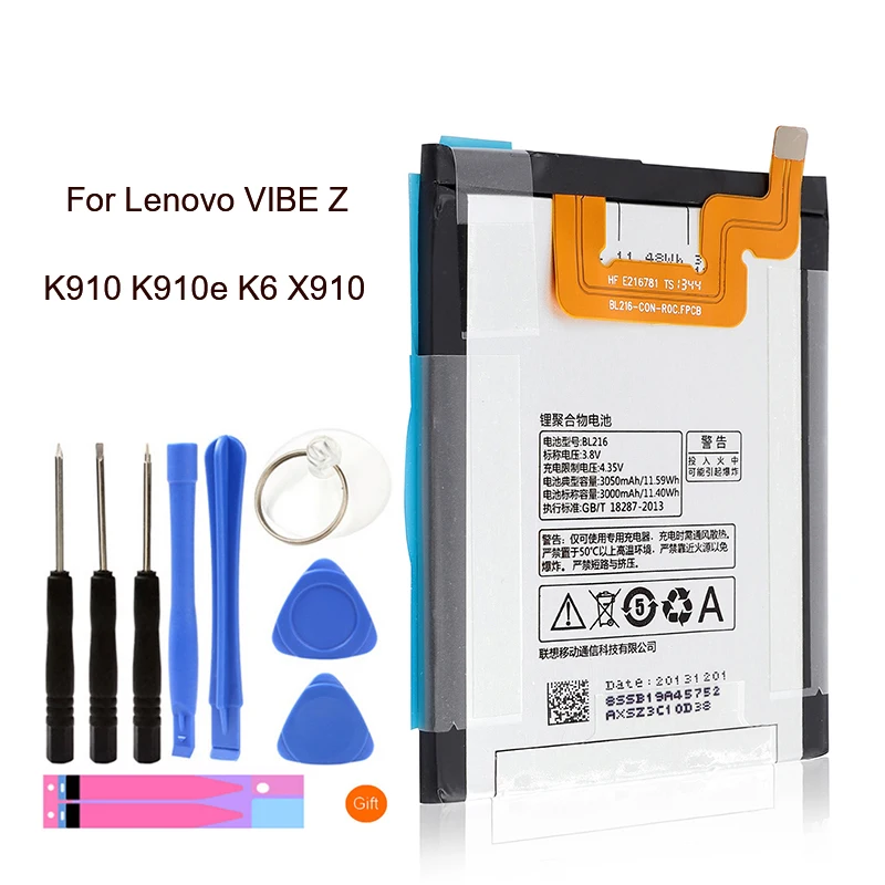 

Original bl216 BL216 Battery for Lenovo VIBE Z K910 K910e K6 X910 3050mAh High Quality phone batteries