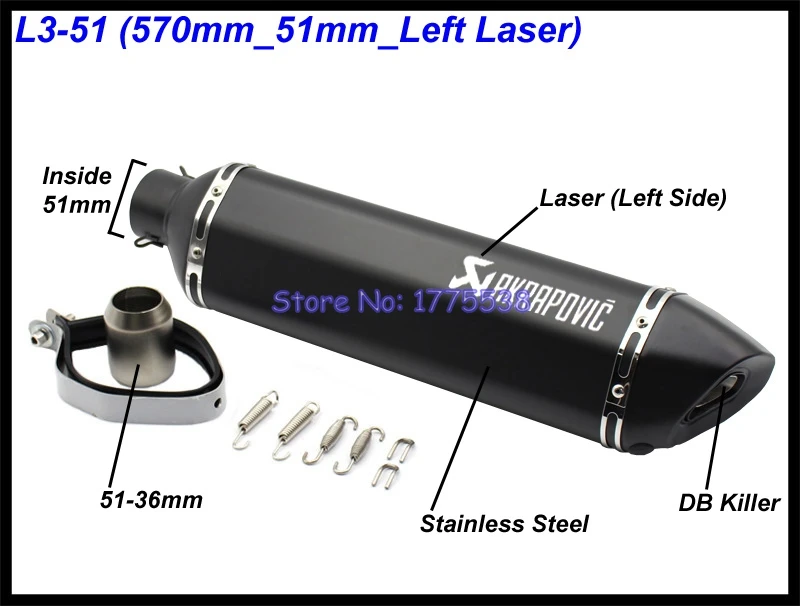 PHULEOVEO queda negro/Derecho de Akrapovic de Escape ID: 51mm/61mm L: 570mm/470mm/370mm motocicleta silenciador de Escape deflector
