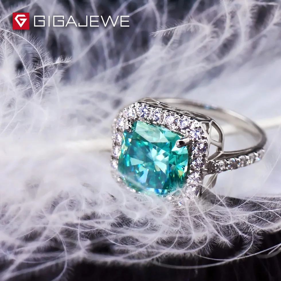 GIGAJEWE зеленый цвет 3.5CT кольца с муассанитом палец класс кольцо Винтаж синтетические обручальные кольца с драгоценными камнями