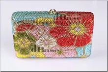 7748Z Crystal Floral flower Lady fashion Bridal Metal Evening purse clutch bag case handbag